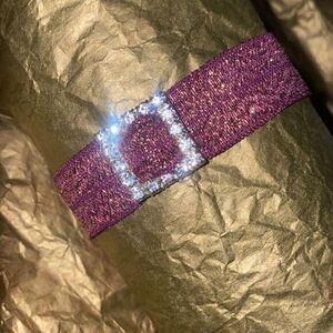 Burgundy Gold Shimmer Square Rhinestone Charm Hair Tie Ponytail Holder Bracelet